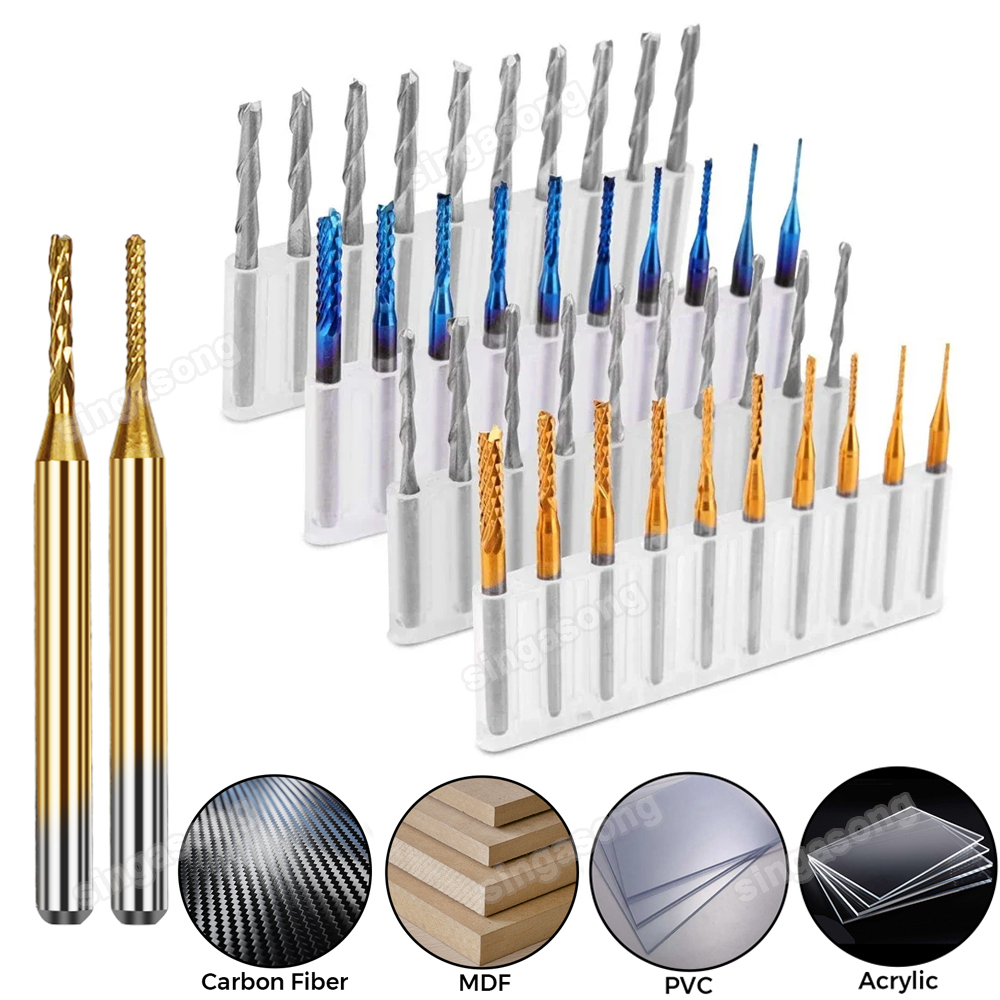 End Mill Milling Cutter 3.175mm Shank CNC Router Bit Blue Coated Carbide Engraving Bit CNC Cutting Tools For CNC Laser Engraver