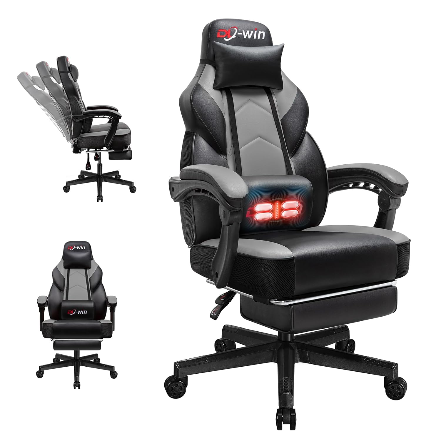 大人用ゲーミングチェア、フットレストとハイバック付きコンピューターチェア、マッサージ付きの大きくて背の高いゲーマーチェア、カスタマイズ