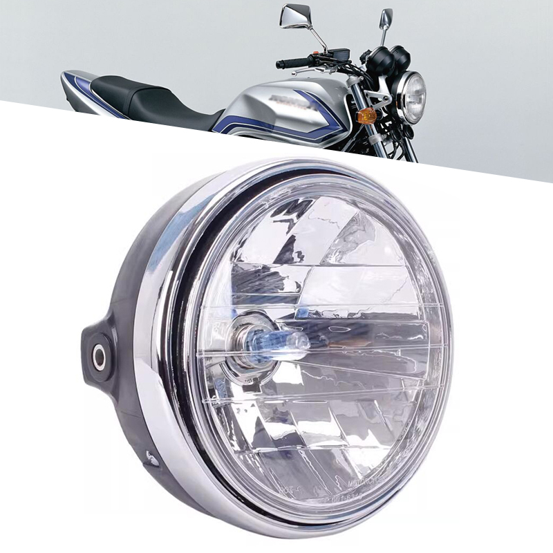 黒オートバイヘッドライトフロントライトアンバーカフェレーサーライトユニバーサルスズキホンダ CB400 CB500 CB1300 Hornet 250 600 900