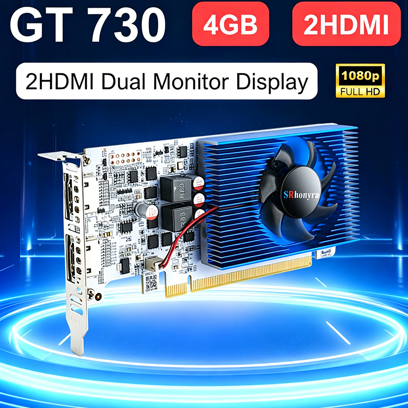 SRhonyra GT730 4GB Graphics Card,1080P Low Profile GPU GDDR3 2HDMI PCI-E2.0 16X
