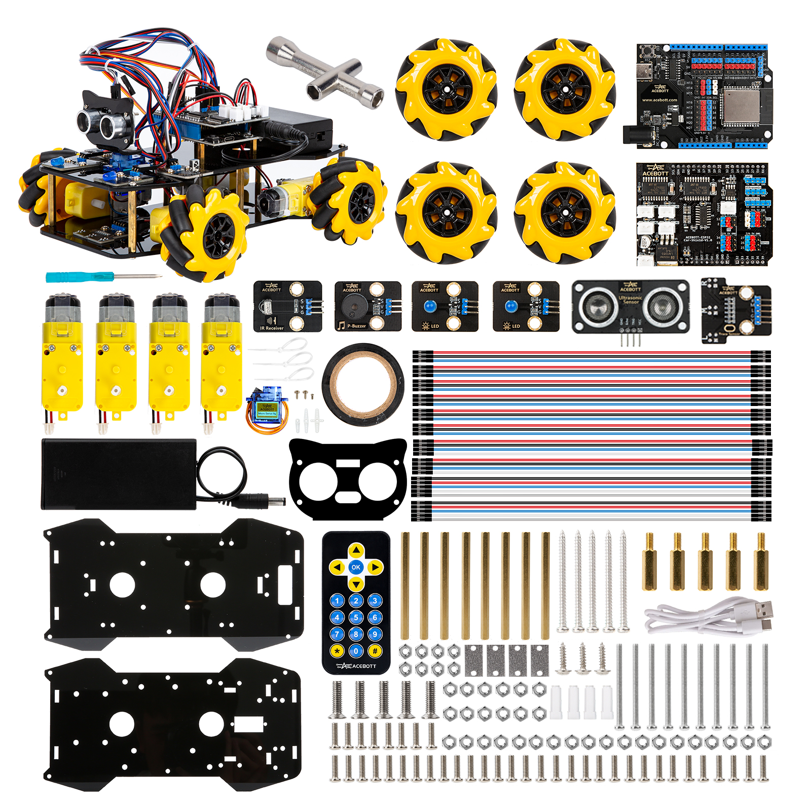 ACEBOTT ESP32 4WD メカナム ホイール カメラ WiFi STEM STEAM プログラミング スマート ロボット カー キット Arduino 用