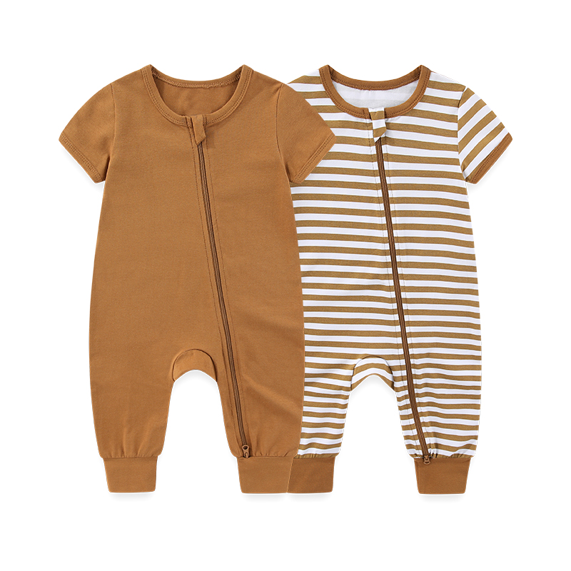 Kiddiezoom 2 ピース/ロットユニセックス固体半袖ジッパーベビー少年少女ロンパース綿ソフト新生児ジャンプスーツ服