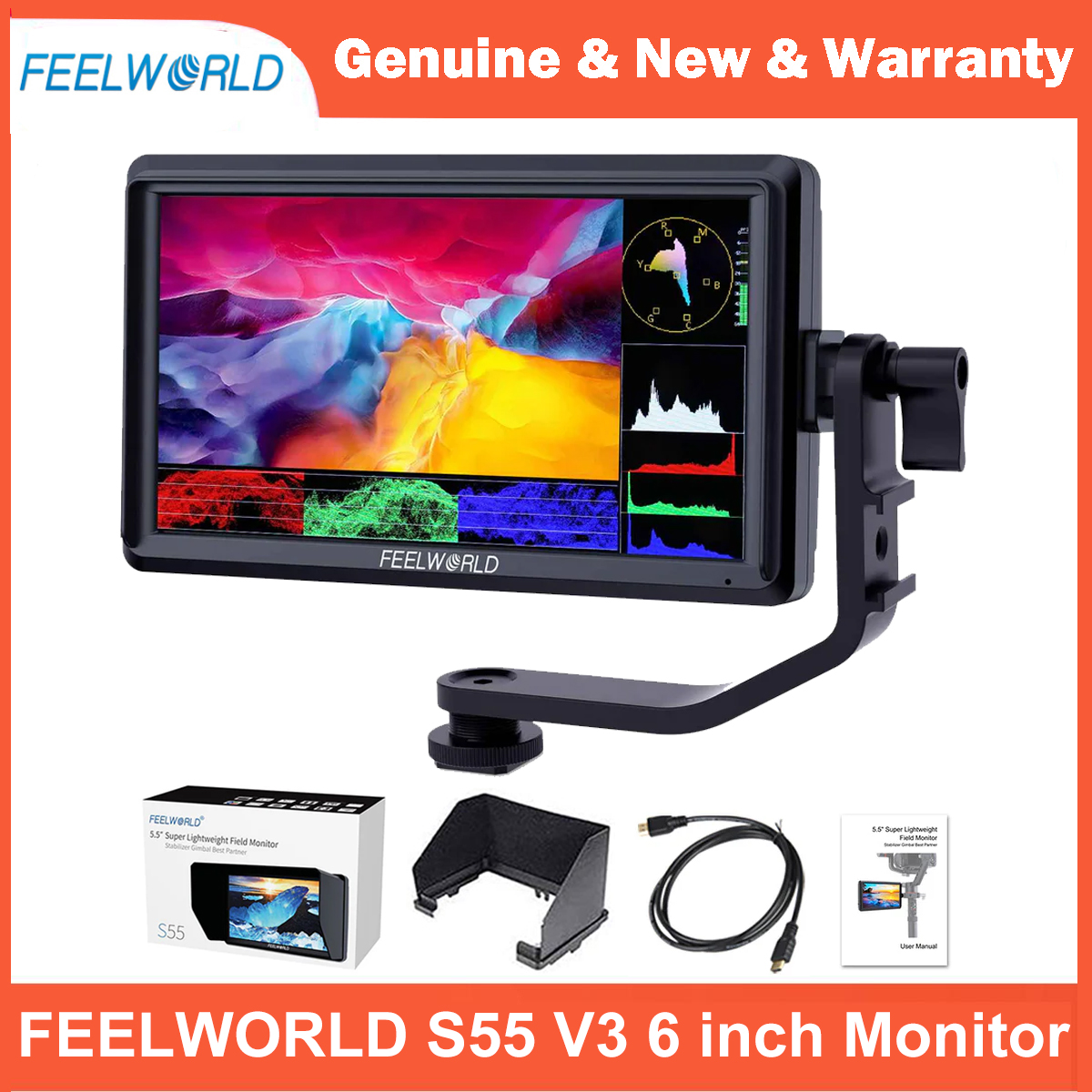 FEELWORLD S55 V3 6 インチカメラ DSLR フィールドモニタービデオアシスト IPS 1920x1152 4K HDMI DC 出力 3D LUT 付き