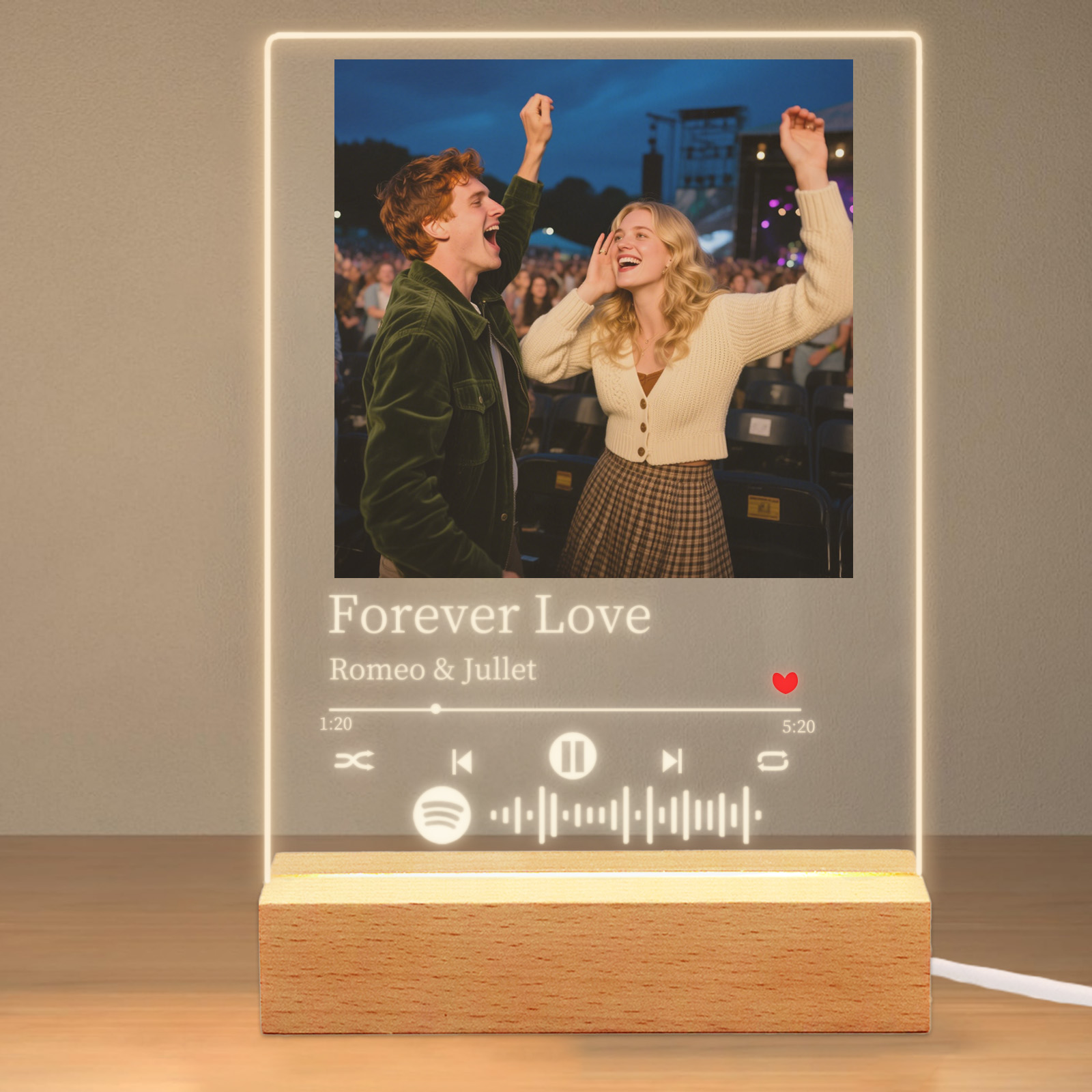 パーソナライズされた Spotify 音楽プラーク、カスタム写真ナイトライト、彼、彼女へのユニークなカップルギフト、バレンタインデーの記念日プレゼント
