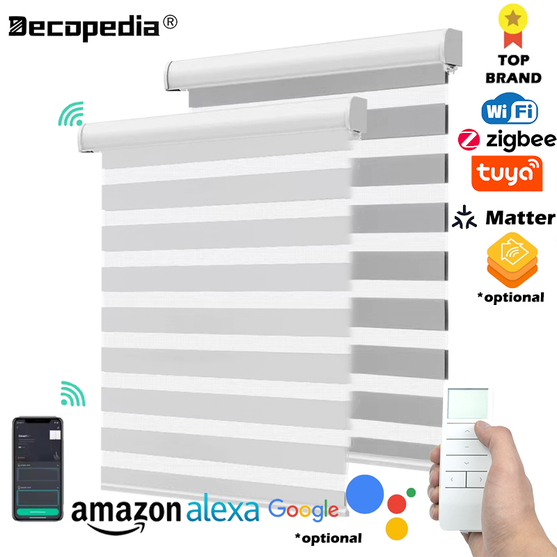 Decopedia カスタムメイド ゼブラブラインド 窓用 電動ローラーブラインド 遮光 昼夜用 スライドドア用窓ブラインド