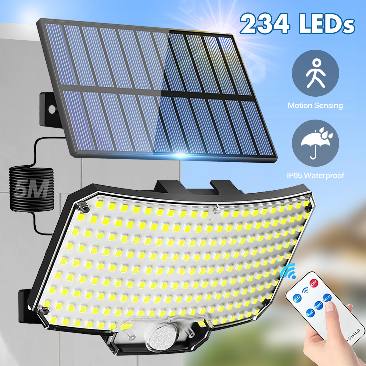 ソーラーライト屋外 234LED 3 モードモーションセンサーフラッドライトリモート IP65 防水セキュリティソーラーライト屋外用