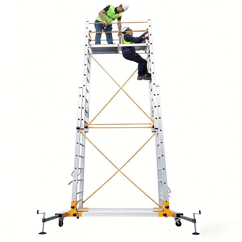 Adjustable Aluminum Mobile Scaffolding with Outriggers Portable Platform Ladder for Construction