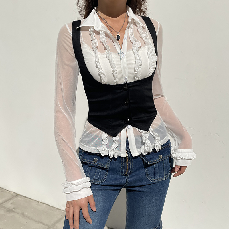 女性ゴシックヴィンテージドレッシーチョッキ無地黒レーサーバックミニベストノースリーブタキシードスーツスチームパンクボタンスリムジャケット