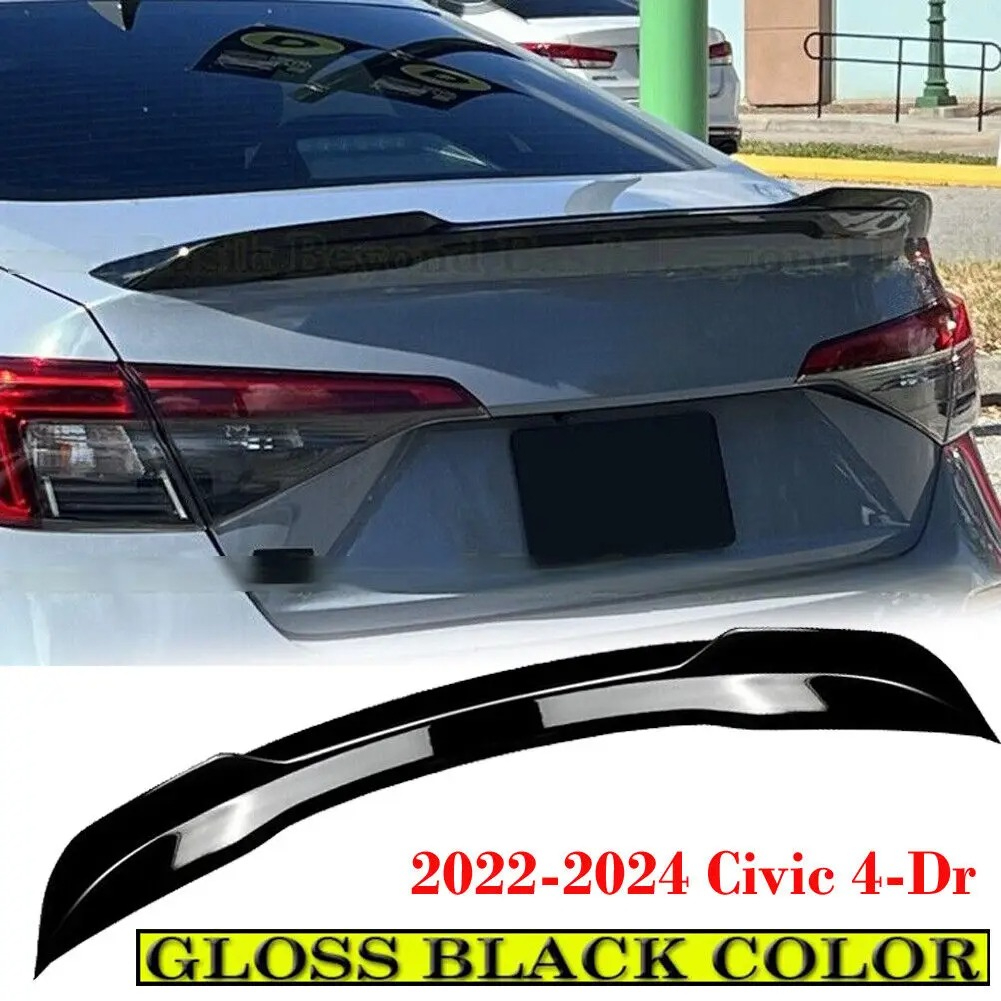 ホンダシビック 2022 2023 2024 4Dr Si 工場スタイルトランクスポイラーウィンググロスブラック/カーボンファイバーカラースポーツブレードテールウィング