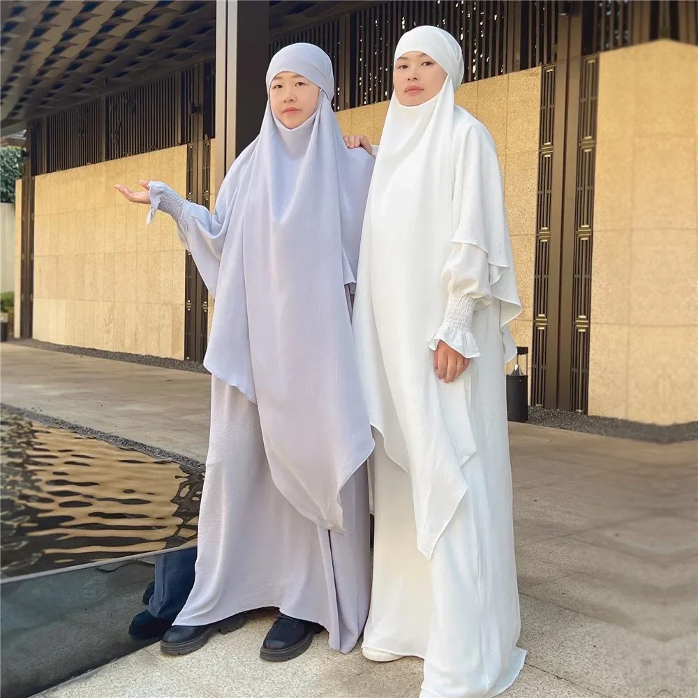 2 個イスラム教徒の女性の祈りの衣服 Khimar Abayas イードラマダンヒジャーブドレスブルカイスラム服 Niqab カフタンローブ Djellaba Jalabiya