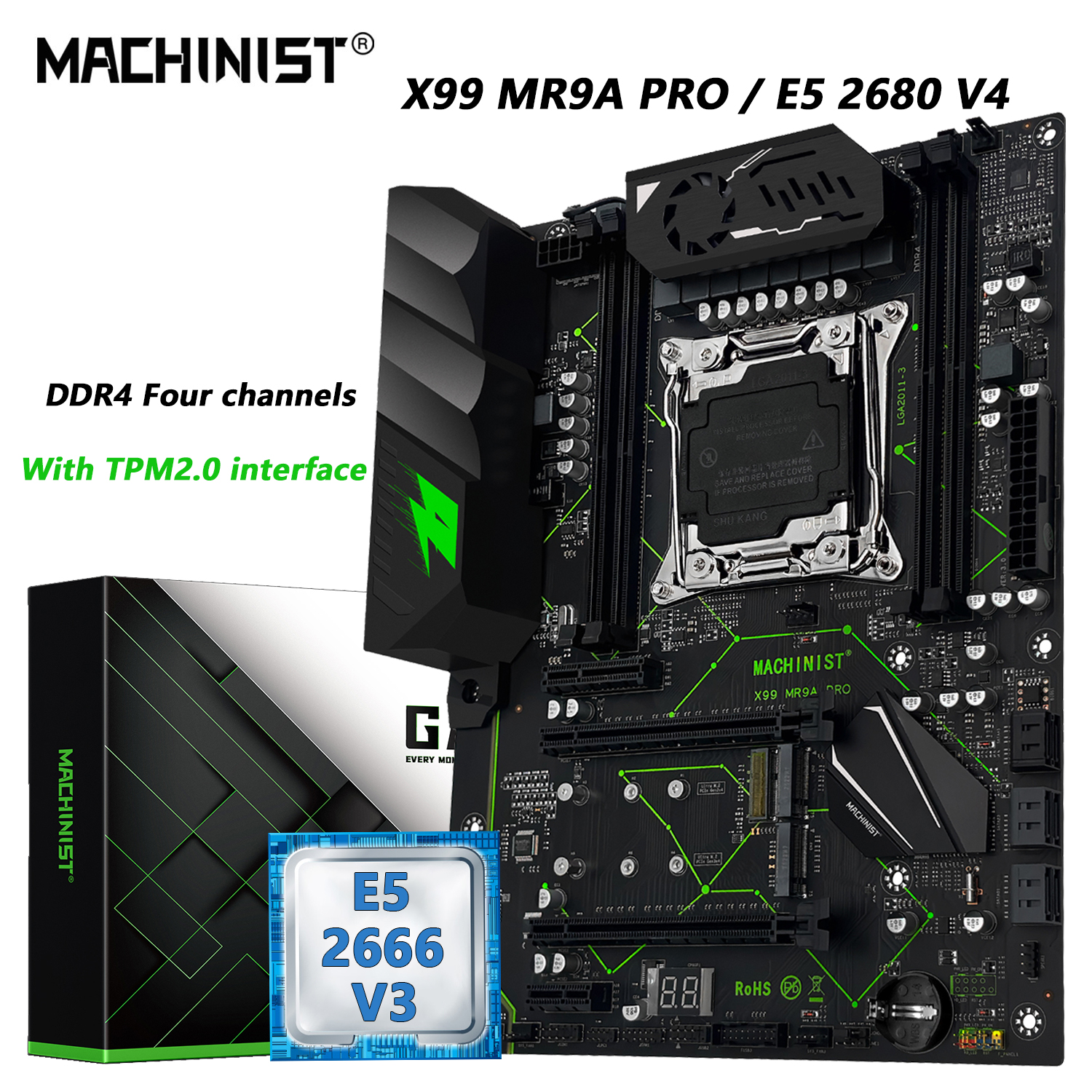 MACHINIST X99 MR9A PRO マザーボード、TPM2.0 インターフェイス オプションの Xeon E5 2666 V3 CPU および DDR4 16GB RAM キットセット 4 チャンネル ATX