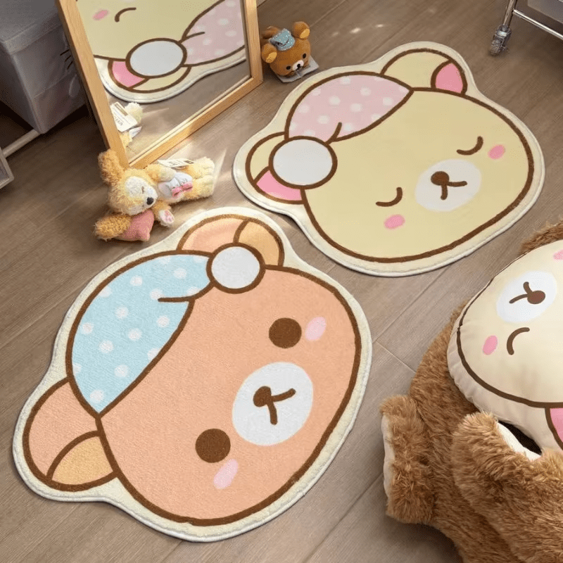 VIKAMA 漫画のクマのホーム装飾カーペット - 柔らかく滑りにくい女の子の寝室のカーペット - 子供部屋のフロアマット
