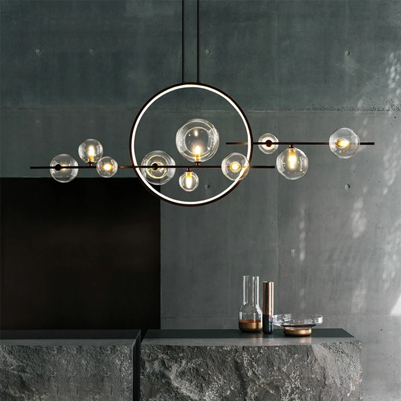 Nordic  Glass Ball Led Ceiling Chandelier Pendant Light Suspension Hanging Lamp Dining Room Kitchen Island