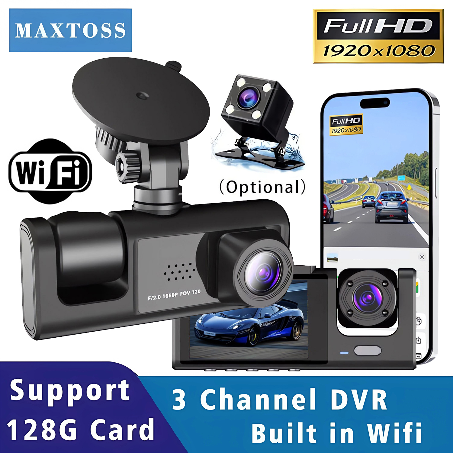 Wifi 3 チャンネルダッシュカム 3 ウェイ車 DVR 車内カメラ DVR レコーダー HD 1080P ビデオミニレジストレーターダッシュカムカムコード