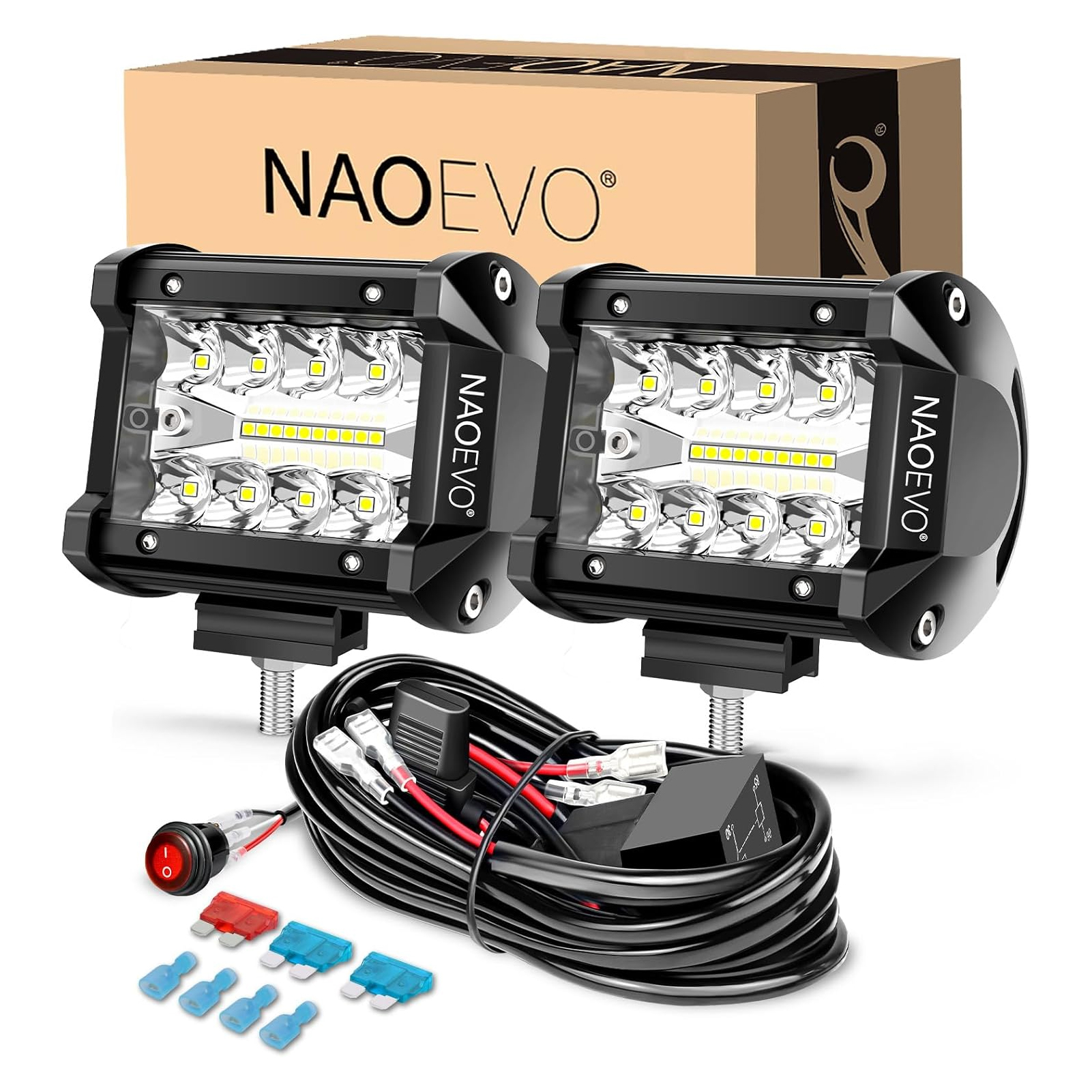 NAOEVO 4 インチ 2 個 LED ポッドライト スポットフラッドコンボ LED フォグドライビング 4x4 オフロードライト ワークライト トラック ボート ATV UTV ジープ用