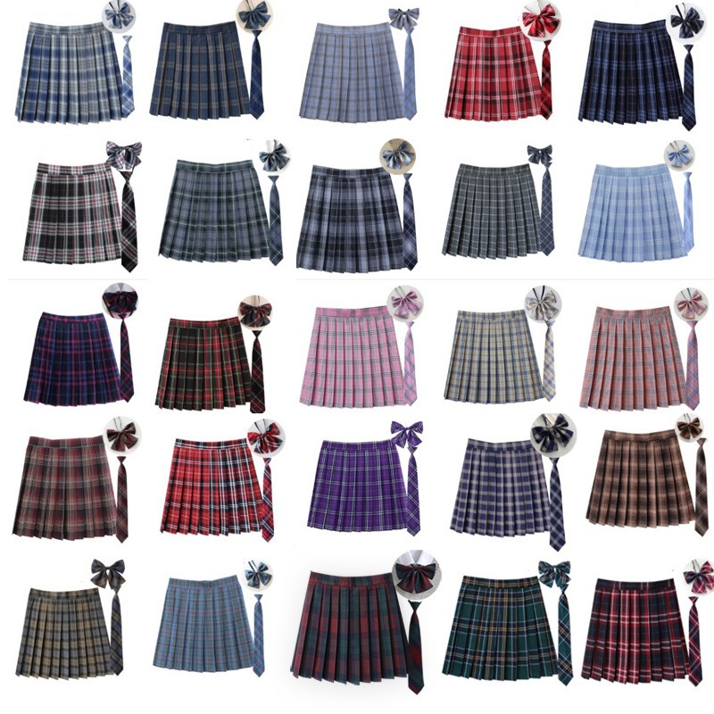 女性の夏のチェック柄プリーツスカートネクタイボウタイ韓国 JK スカート制服日本の学校プレッピー A ラインミニスカート