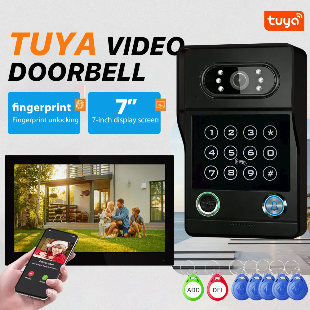 Tuya スマートビデオドアベルシステム ID カードセキュリティドアベル適切な双方向オーディオビデオ録画ホームセキュリティカメラ