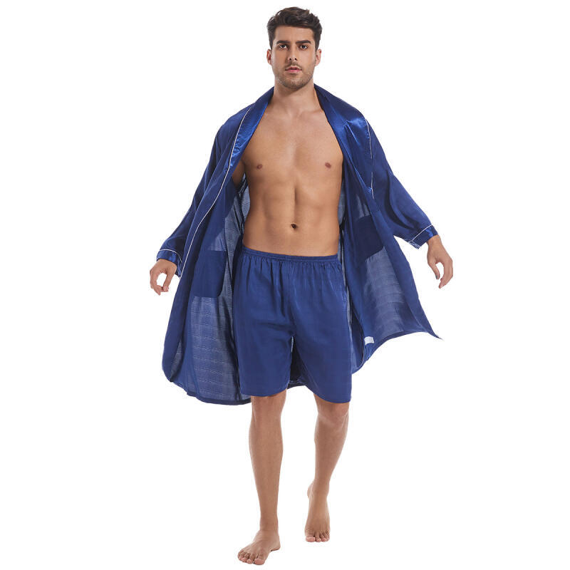 男性プラスサイズ 3Xl 着物バスローブガウン 2 個ローブショーツパジャマパジャマセットナイトウェア因果ネグリジェラウンジセクシーな寝間着