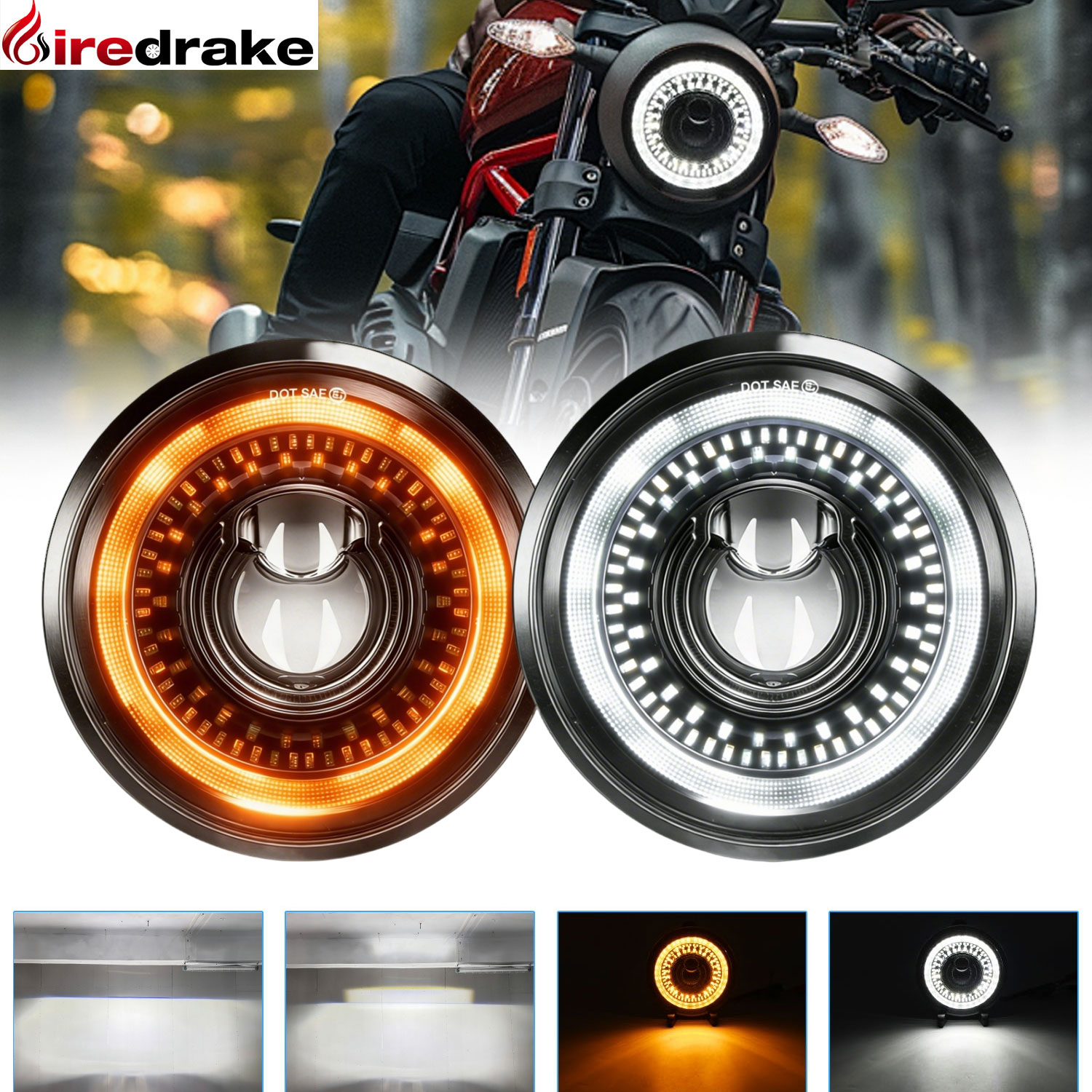 5.75 "オートバイ運転フォグランプ LED ライトオートバイフロントヘッドライトプロジェクター 6000k ハーレースポットアクセサリー