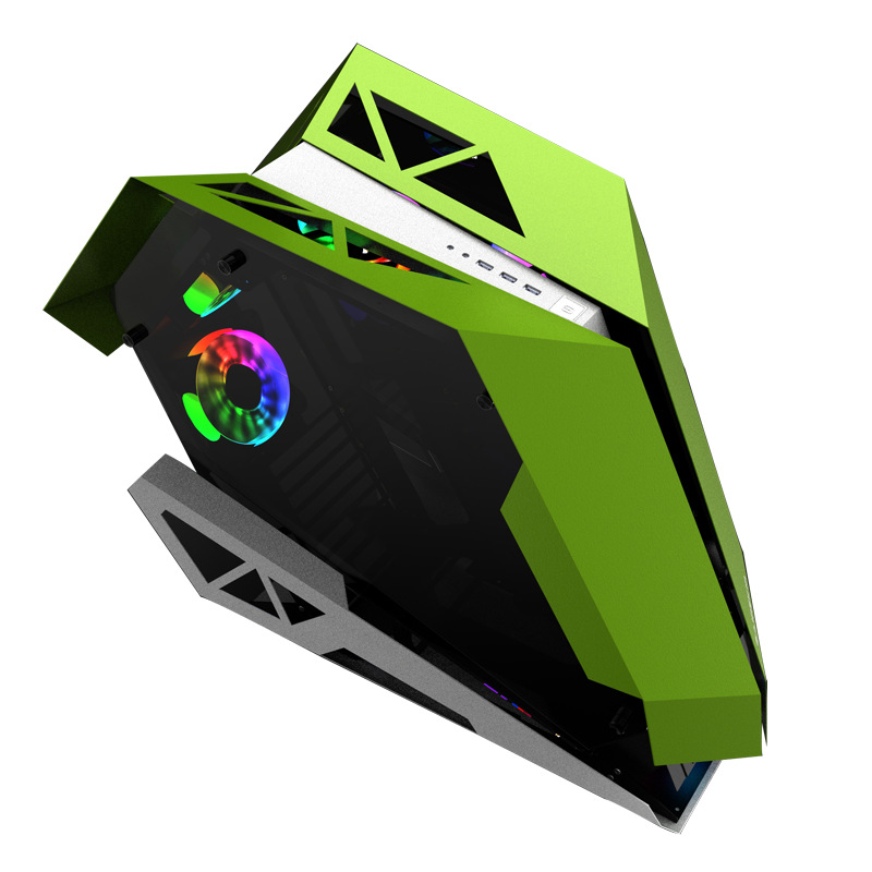 不規則なコンピュータケースデスクトップ電源 PC ゲームコンピュータタワーコンピュータゲームキャビネットグリーンケースゲームキャビネット 7 ファン