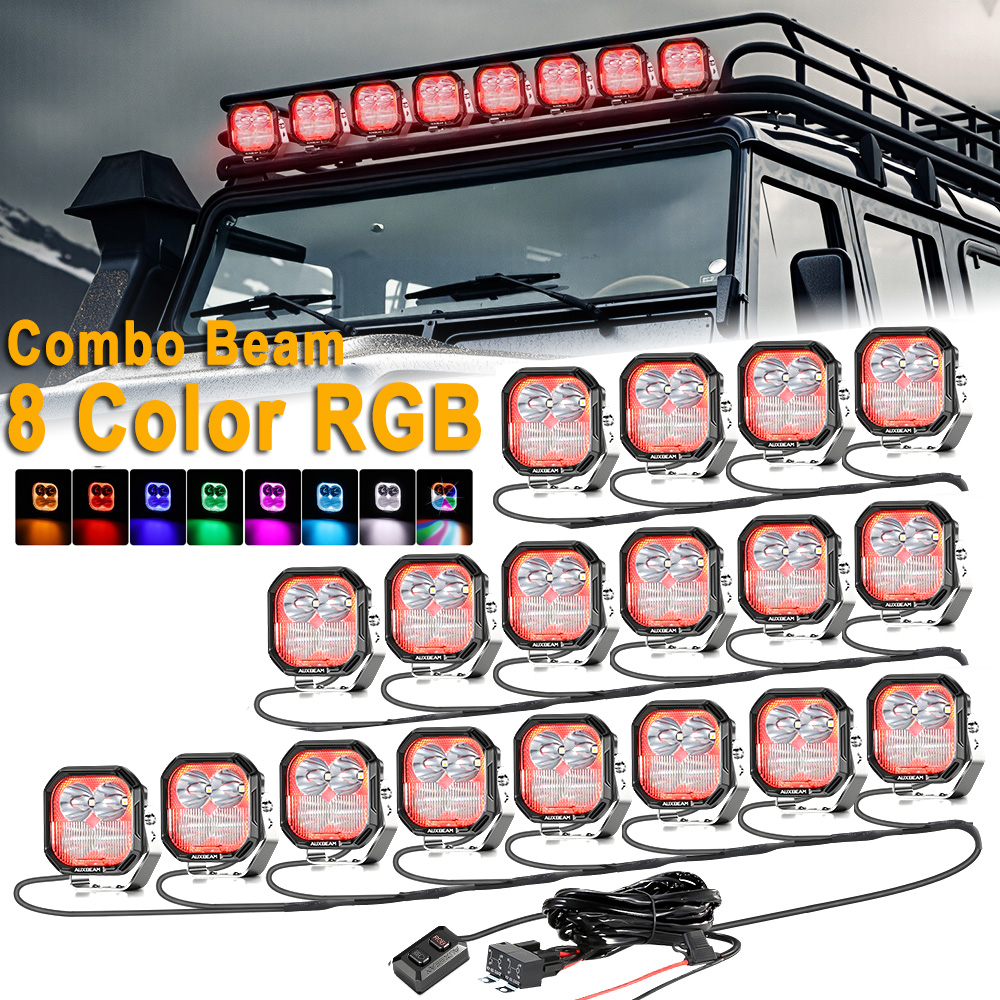 AUXBEAM カラープレイシリーズ 3 インチ 116 ワット 8 色 RGB LED ポッドライト 2/6/8 個車のルーフ A ピラーフロントバンパー作業灯コンボビーム