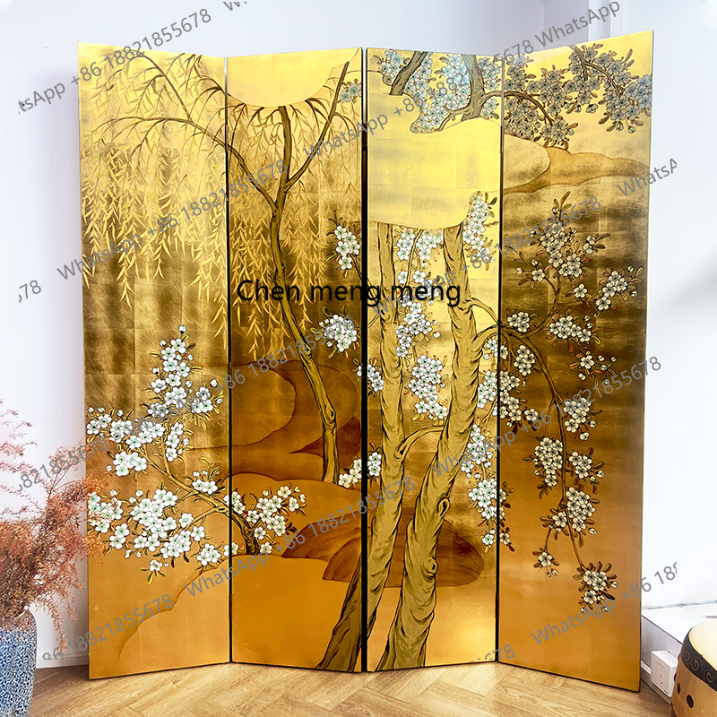 手描き花鳥画金箔屏風茶室リビングルームパーティション背景壁屏風