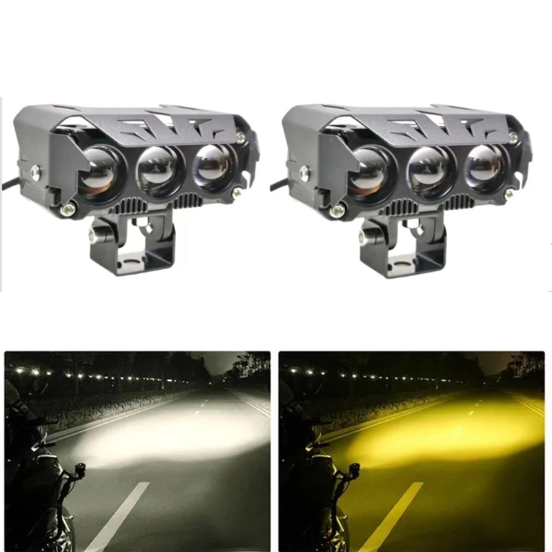 オートバイ LED スポットライトヘッドランプ車のヘッドライト電球オートランププロジェクターレンズデュアルカラースポットフォグ作業補助ライト 200 ワット