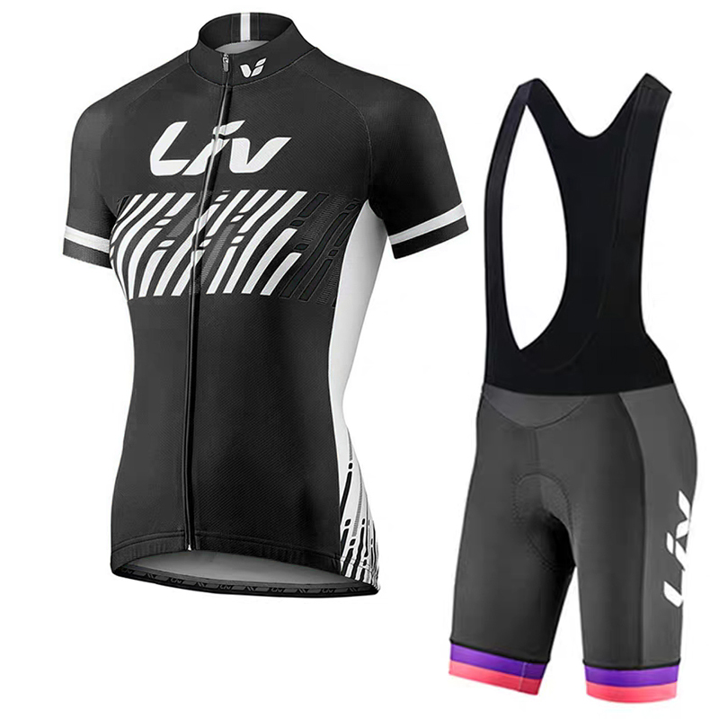 LIV 女性のプロフェッショナルサイクリングスーツサマーロードバイクバイクジャージバイクよだれかけメッシュサイクリングスーツショートセットサイクリングトップ