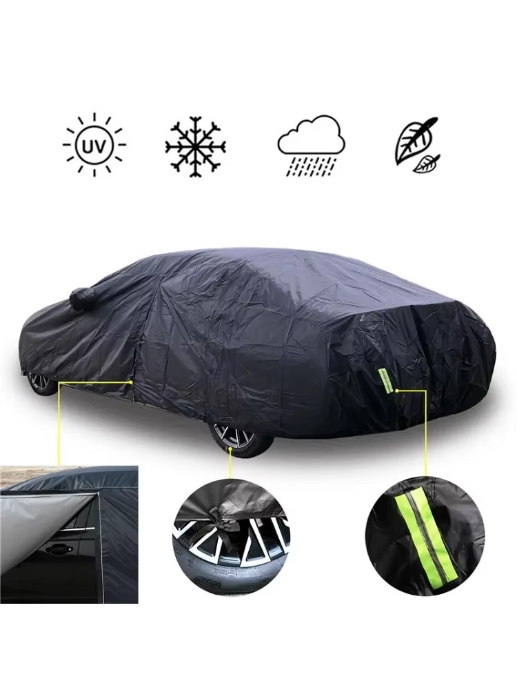 ユニバーサル SUV/セダンフル車カバー屋外太陽雪保護 UV 車のジッパーデザイン黒車のケースカバー S-XXL
