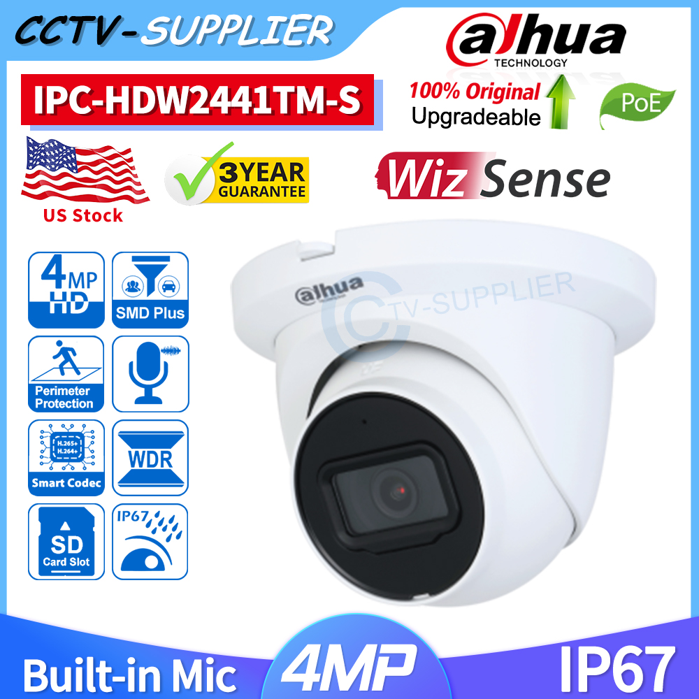 Dahua Starlight 4MP IPC-HDW2441TM-S タレット WizSense POE SMD Plus IP カメラ IR MIC SD スロット IVS 屋外