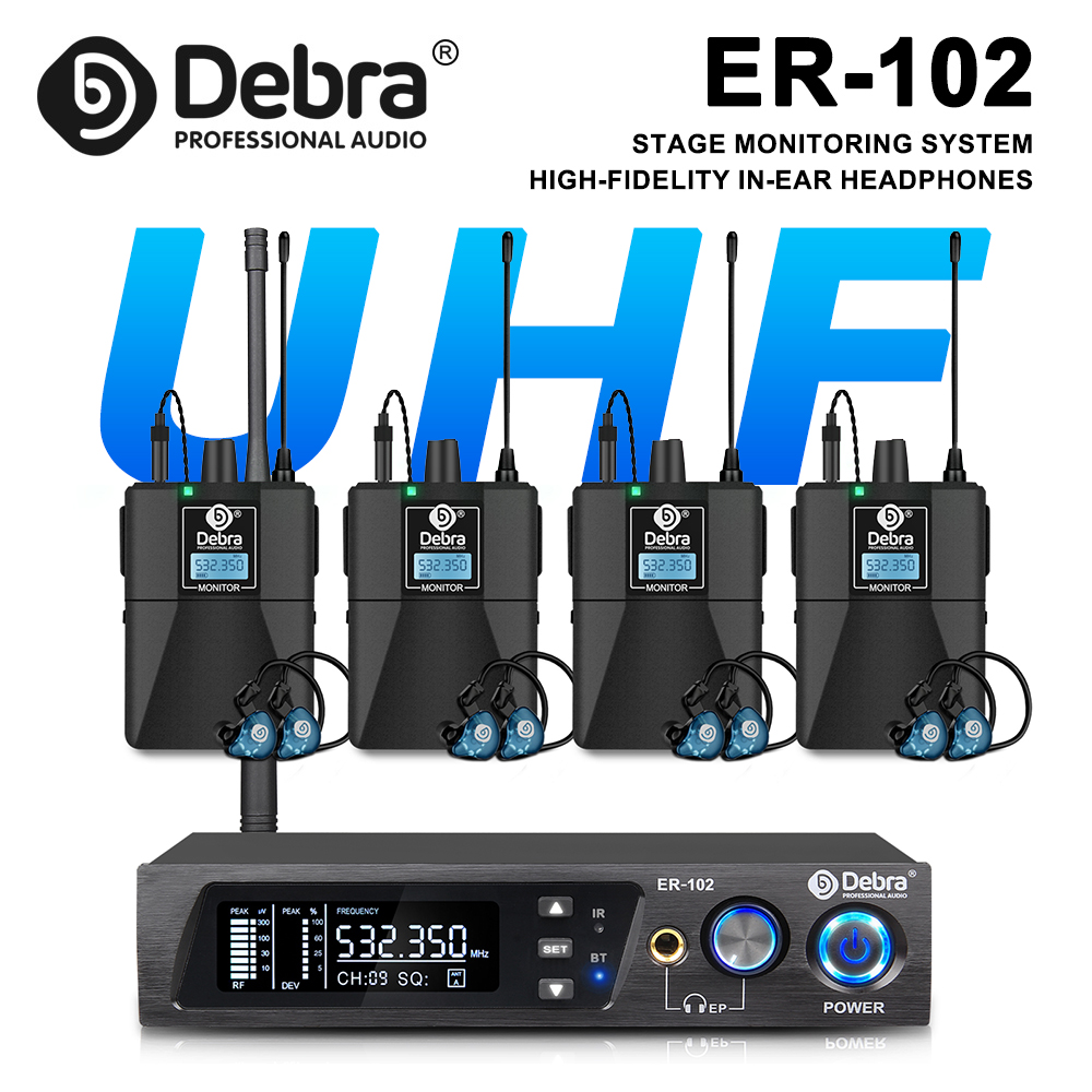 Debra ER-102 プロフェッショナル ワイヤレス インイヤー モニター システム、Bluetooth 5.0 サポート付き UHF バンド、ステージ パフォーマンス、ドラマー向け