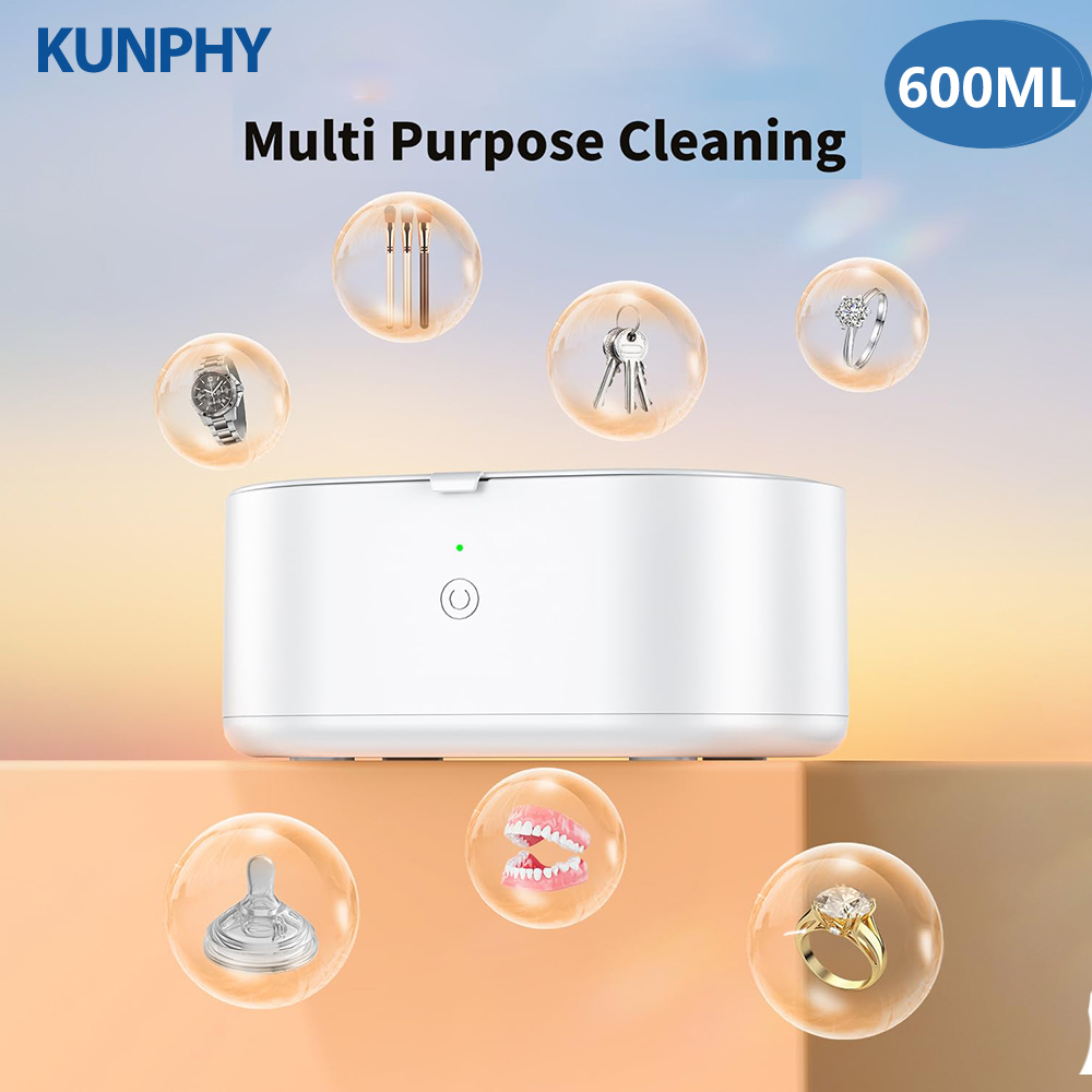 KUNPHY 600 ミリリットル超音波クリーナー 46kHz ソニケーターバス時計コンタクトレンズメガネ義歯歯電気化粧かみそりシルバー