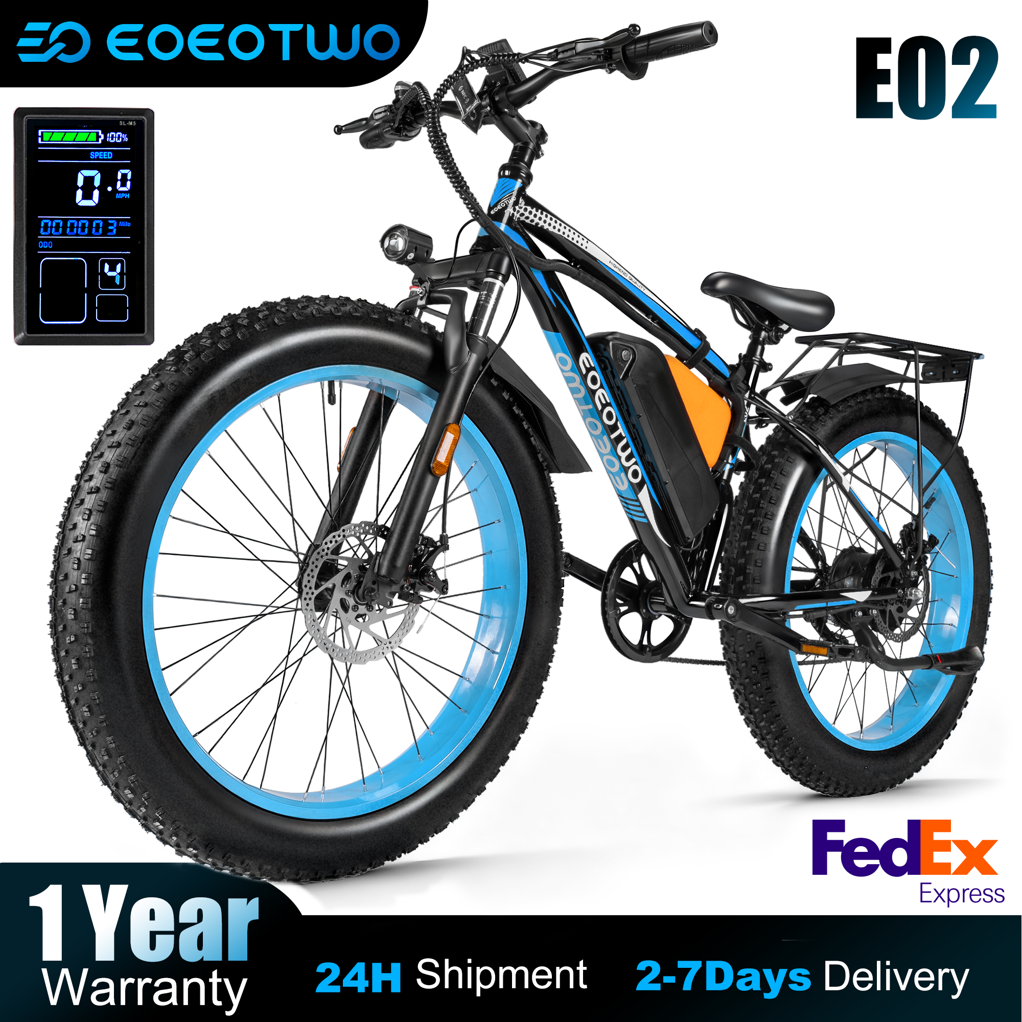 EOEOTWO 電動自転車、大人用 1500W ピーク電動自転車、26 インチファットタイヤ男性に最適な電動自転車、960Wh バッテリーで 70 マイル、最高速度 25-30MPH 自転車、容量 330LB