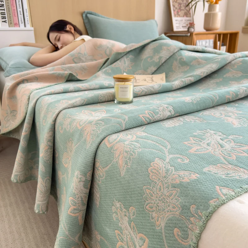 New cotton three-layer yarn towel quilt pure cotton office lunch break blanket sofa cover blanket shawl blanket Xia Liang quilt