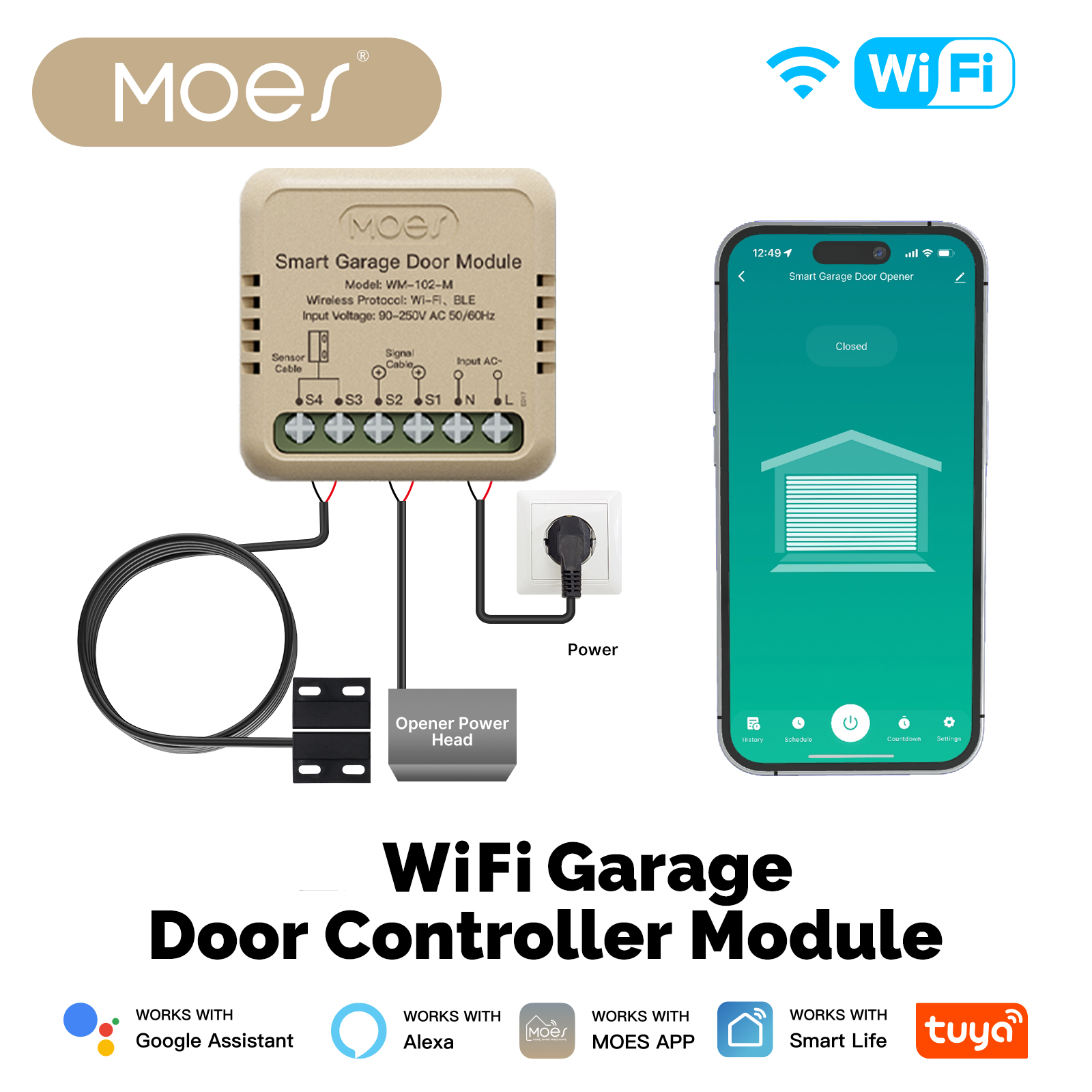 MOES Tuya WiFi ガレージドアコントローラーミニスイッチモジュールドアオープナー音声制御スマートアプリリモート作業 Alexa Google ホーム