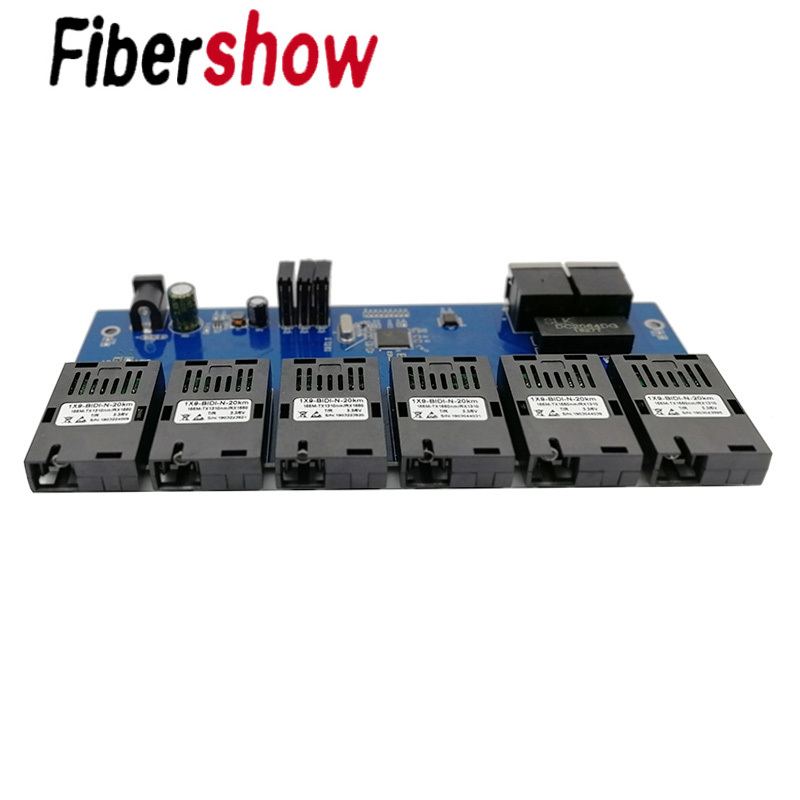 ファストイーサネットスイッチ 6F2E コンバータ 20 キロイーサネットファイバ光メディアコンバータ 10/100 メートル PCBA 2 RJ45 6 SC ファイバポート
