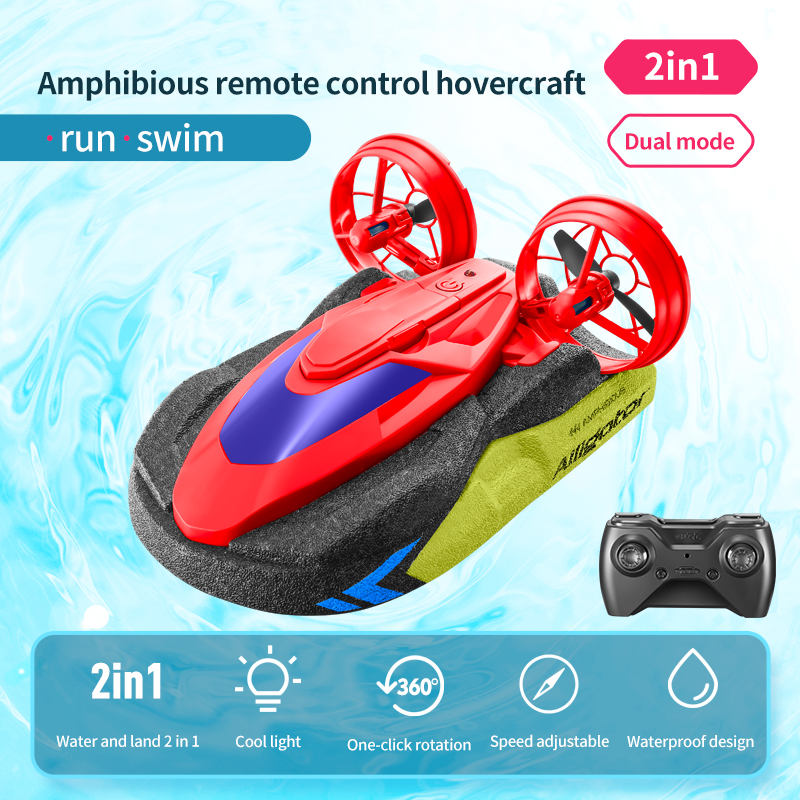 水陸水陸両用 2 in 1 電動リモコンボート 2.4 グラム EPP 360 度回転防水高速 RC カーボートホバークラフト