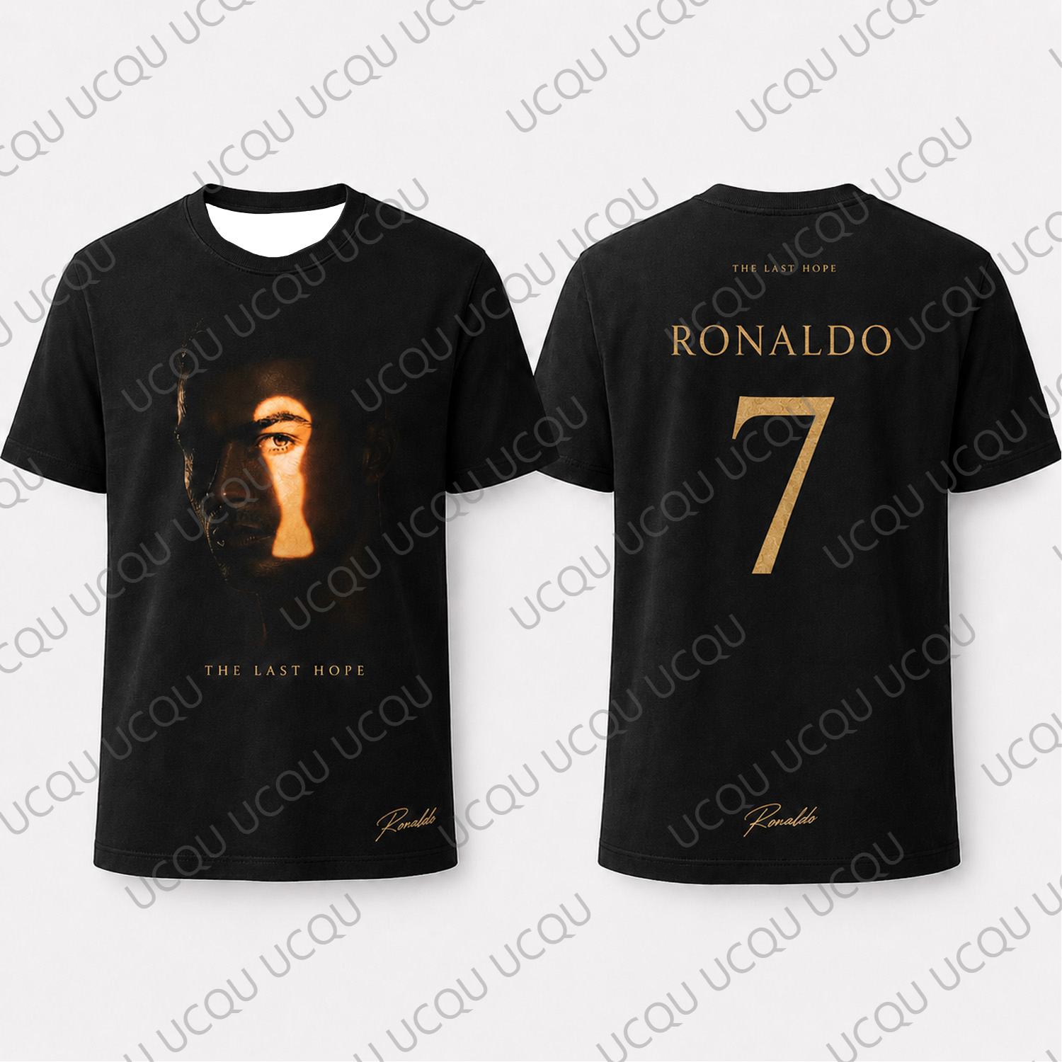 2026 ロナウド 7 最後の希望グラフィック Tシャツブラックゴールドサッカーファン Tシャツ半袖カジュアル大人/子供ギフト