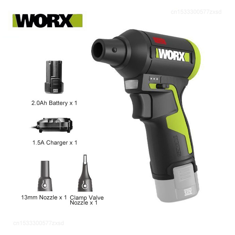 WORX WU094 12V 無段階速度 ESD 安全ブラシレスリチウムサイクロンダストブローターボファンハンドヘルドリーフブロワークリーニングツール