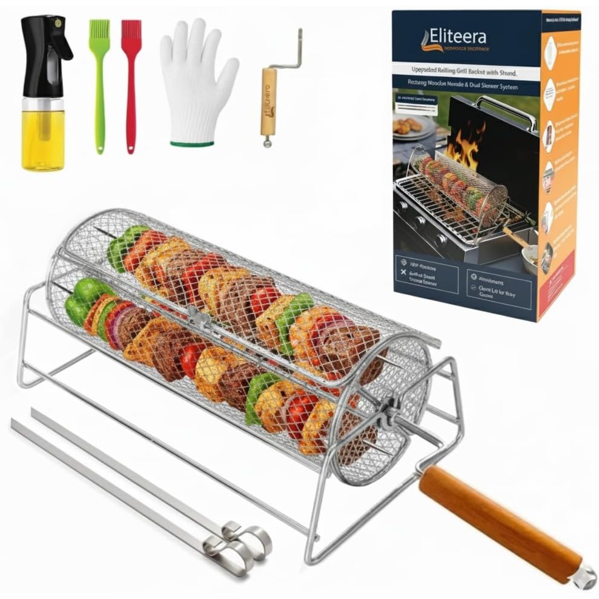 ステンレス鋼ローストローテータードラムオーブングリルピーナッツドライフルーツコーヒー豆屋外バーベキュー用品セットホーム