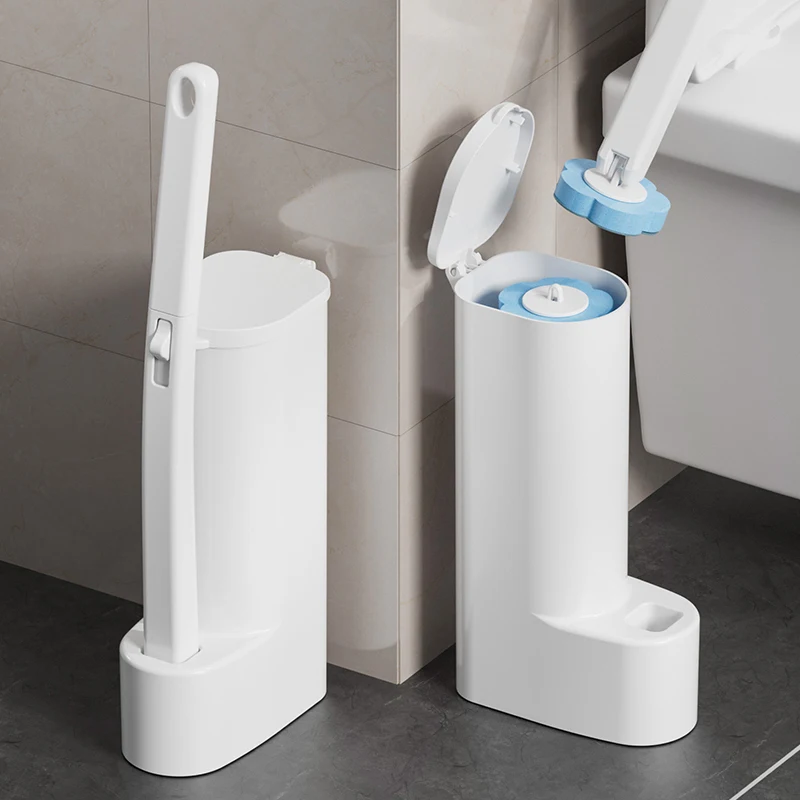 1 セット白使い捨てトイレブラシクリーナー長いハンドルと交換可能なブラシヘッドクリーニングブラシ浴室付属品