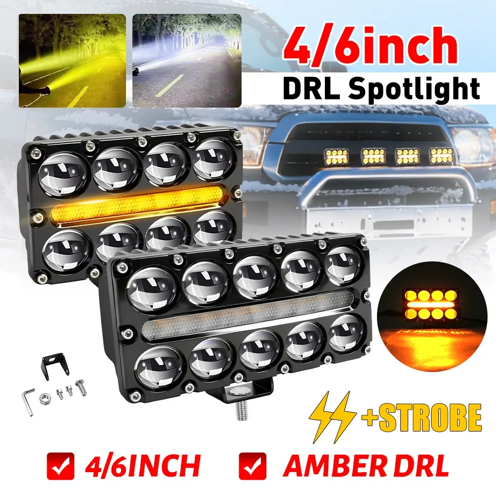HAOLIDE 8/10 レン LED ワークフォグランプ補助ヘッドライトプロジェクターストロボ点滅 3000k アンバー DRL 12V 24V IP68 オフロード用