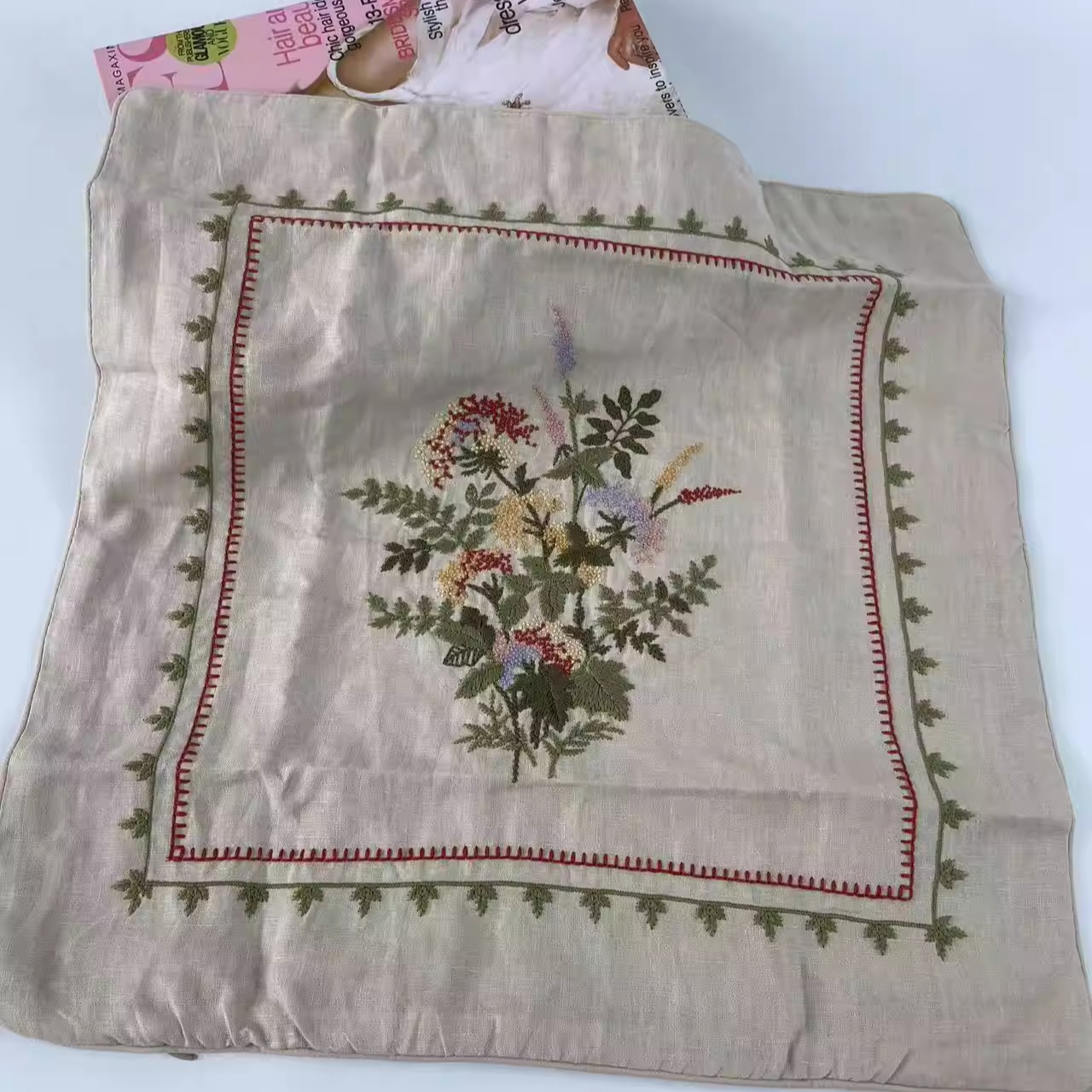 輸出刺繍 100% 麻重工業刺繍フル刺繍枕カバーピュアコットン 45X45cm