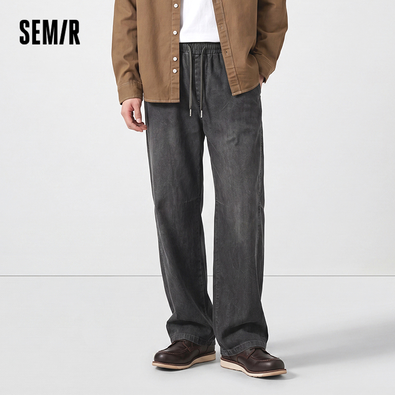 Semir 男性パンツ綿湾曲したバレルレッグ巾着弾性ウエストルーズカジュアルスタイル秋のズボン日常着 2026