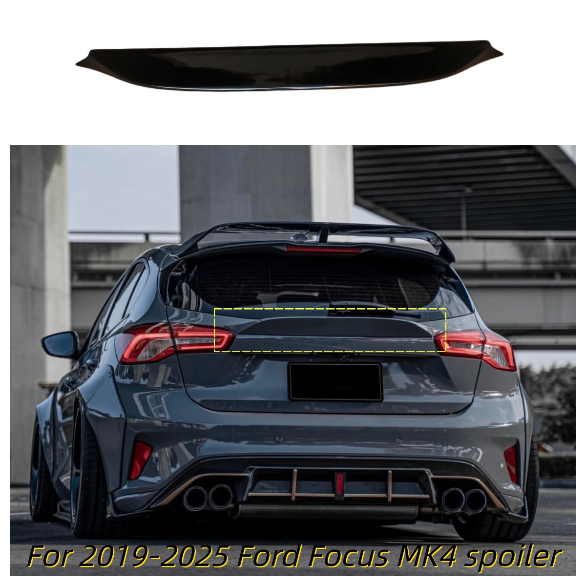 フォードフォーカス MK4 ST 2019-2025 車のリアトランクリッドリップスポイラー翼ブラックカーボンチューニング外装アクセサリーボディキット尾翼
