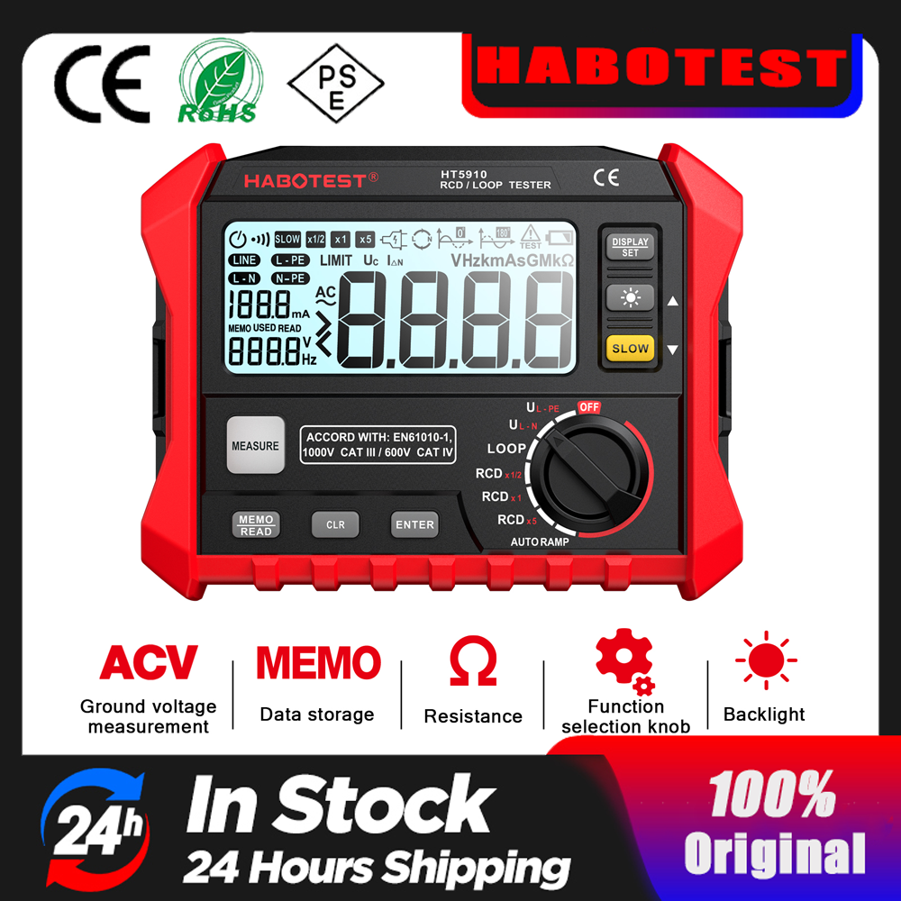 HABOTEST HT5910 リークスイッチテスター LCD デジタル抵抗計 RCD/ループテスター 1000 データストレージ電圧計メガオーム計