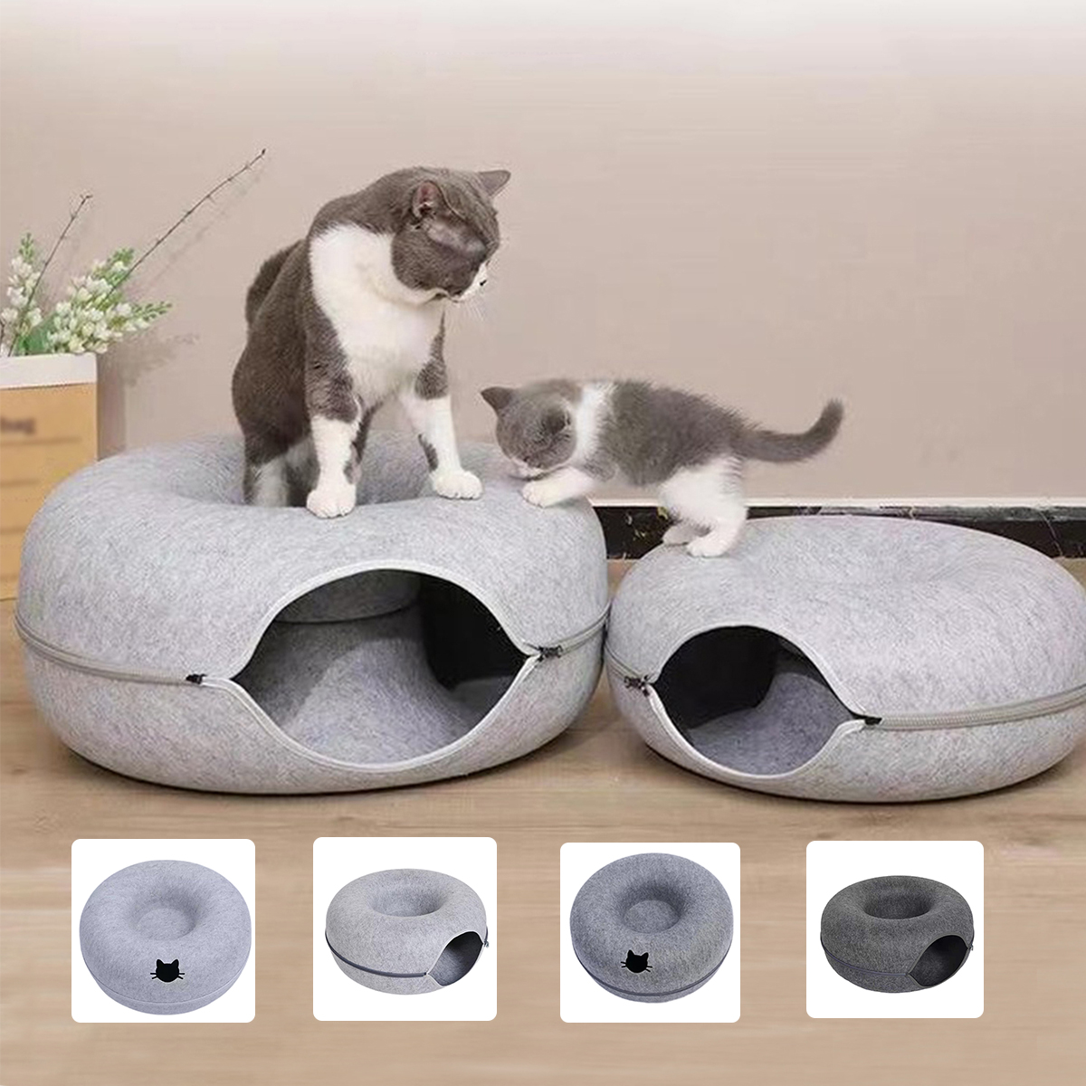 B-トンネルドーナツ猫ベッドインタラクティブトンネルペットフェルト屋内おもちゃ猫ハウス子猫トレーニングおもちゃ猫小屋猫アクセサリー