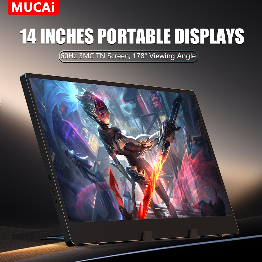 MUCAI N140-S36 ポータブルディスプレイ 14 インチ 60Hz 解像度 1366*768 TN パネル 250cd/㎡ 輝度 3ms 応答ポータブルモニター