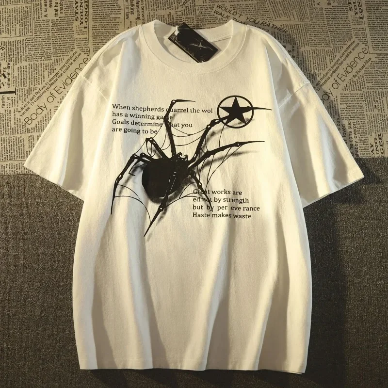 Y2K 韓国ストリートスパイダーグラフィック Acubi 原宿 Egirl 半袖 Tシャツグランジ美的特大トップス Alt 服