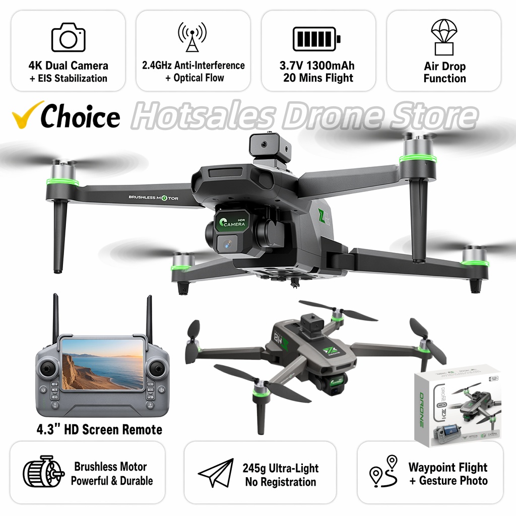 新しい ZH8 ドローン ブラシレス 4K HD カメラ WiFi FPV 折りたたみ式 RC クアッドコプター 245g 250g 未満 4.3 ' スクリーン リモート エアドロップ対応